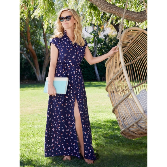 Draper James Dresses & Skirts - Draper James Floral Maxi Navy Button Front Dress